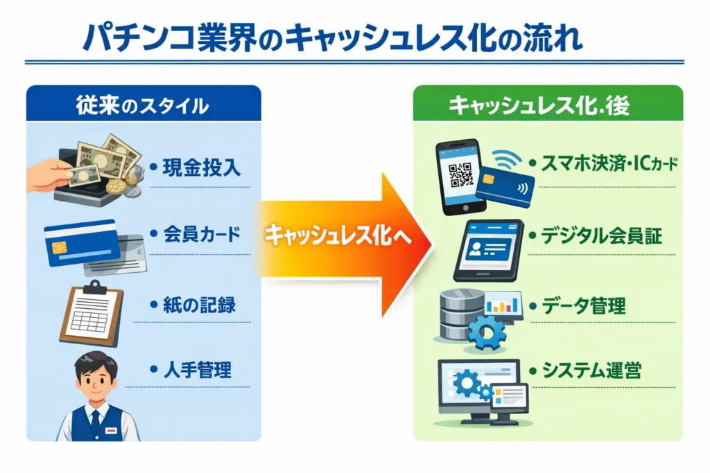 パチンコ業界のキャッシュレス化の流れ図
