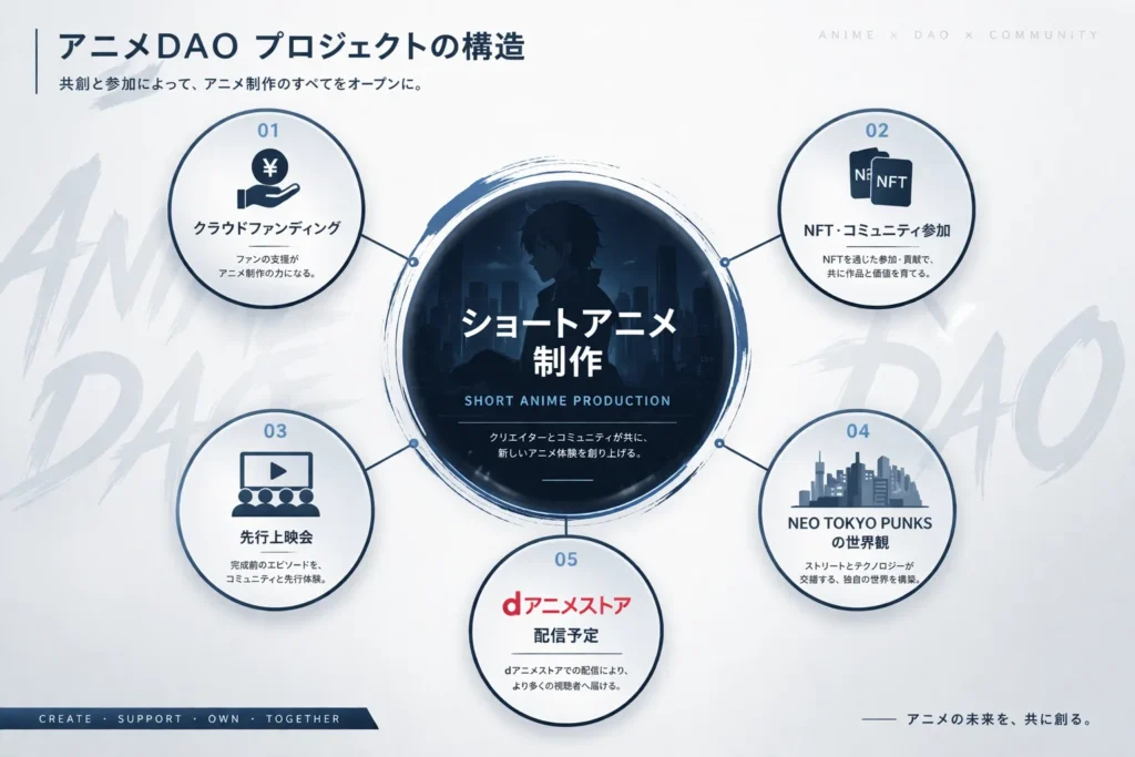 今回のアニメDAOプロジェクトの全体像を示した図解