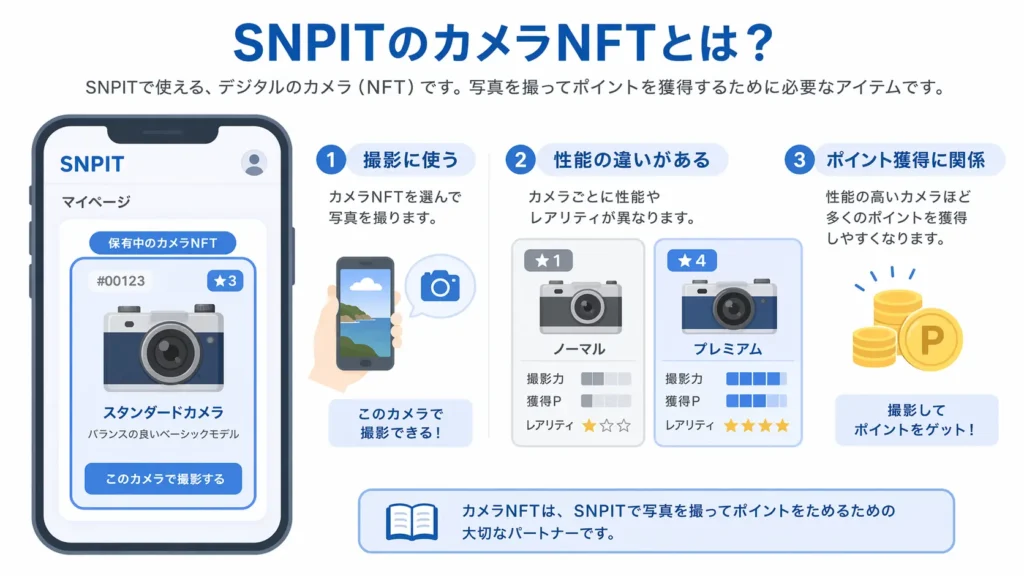 SNPITで使われるカメラNFTの役割をわかりやすく示した図